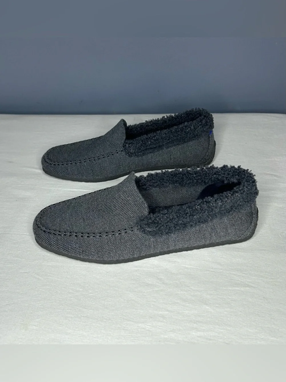 Rothys Shoes The Mens Slipper 8 Gray Knit Faux Shearling Merino Moccasin Loafers